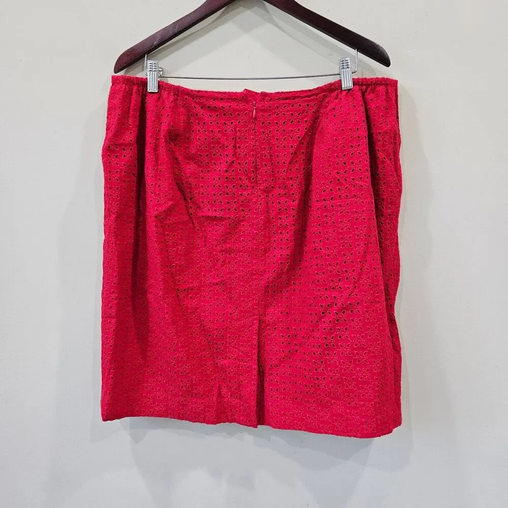 Talbots Womens Eyelet Pencil Skirt Petite Red Cotton Career Business Tomato Girl